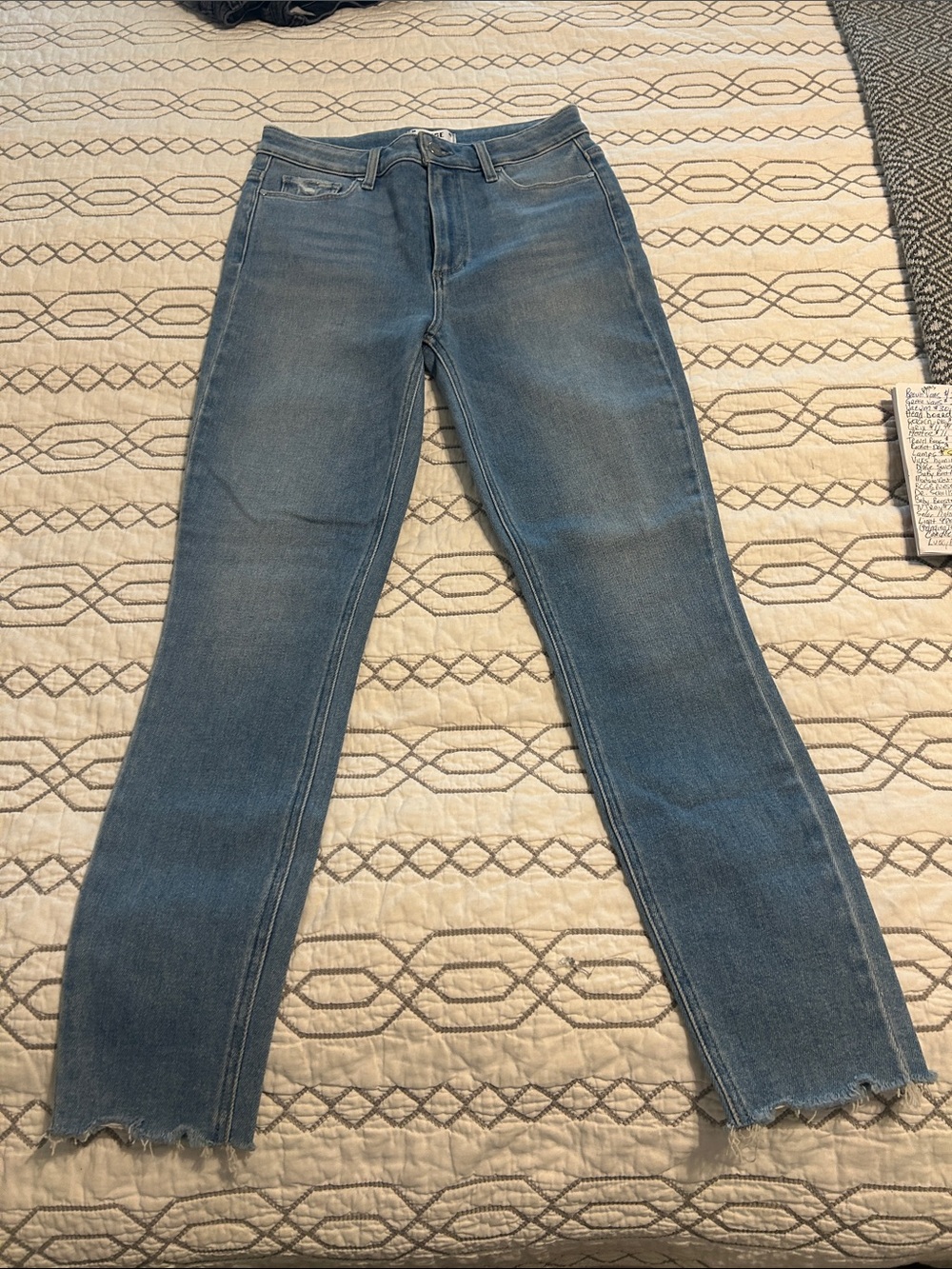 NWT! PAIGE Light Blue Straight-Leg Jeans with Frayed Hem